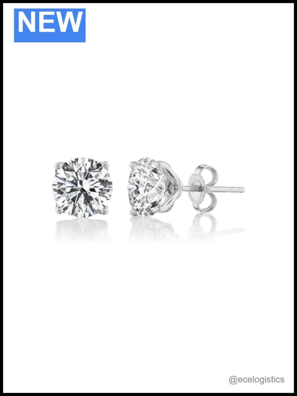 2 Round Lab Grown Diamond Stud Earrings 14K White Gold 3.00 cttw